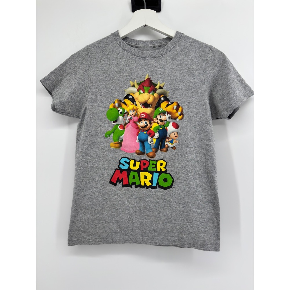Nintendo Super Mario Boys Graphic T-Shirt Gray Medium Mario Luigi Bowser Yoshi
